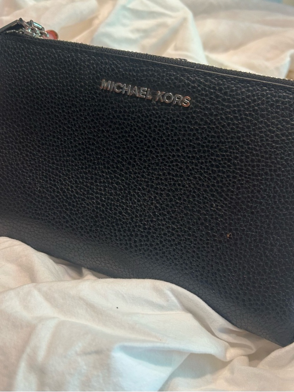 Michael Kors Black Pebbled Leather Wallet Metal Logo